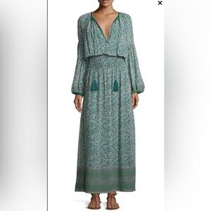 NWT Talitha Collection Floral-Print Bishop-Sleeve Blouson Maxi Dress,